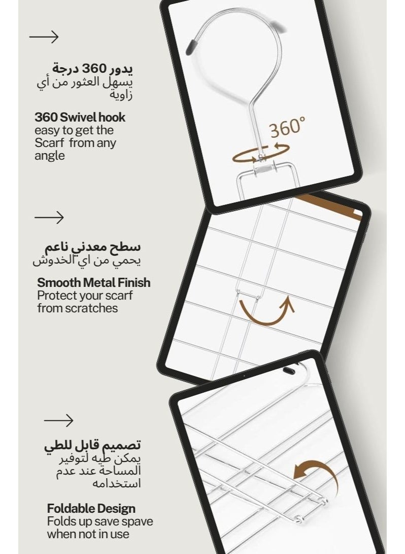 Scarf Organizer Hanger for Closet Rotatable Sturdy Hijab Holder Tie Racks Holds 20 Scarves Space Saving Closet Organizer and Storage Rack Silver - Image 2