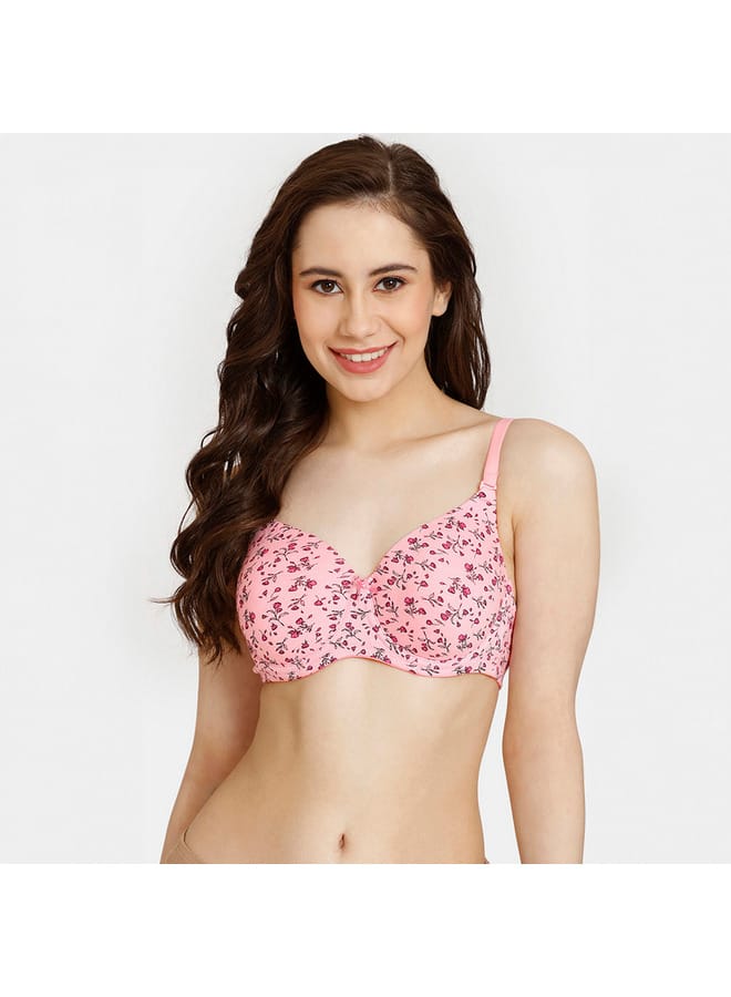 zivame Zivame All-Over Floral Print Padded Wired T-shirt Bra with Hook and Eye Closure - Image 1