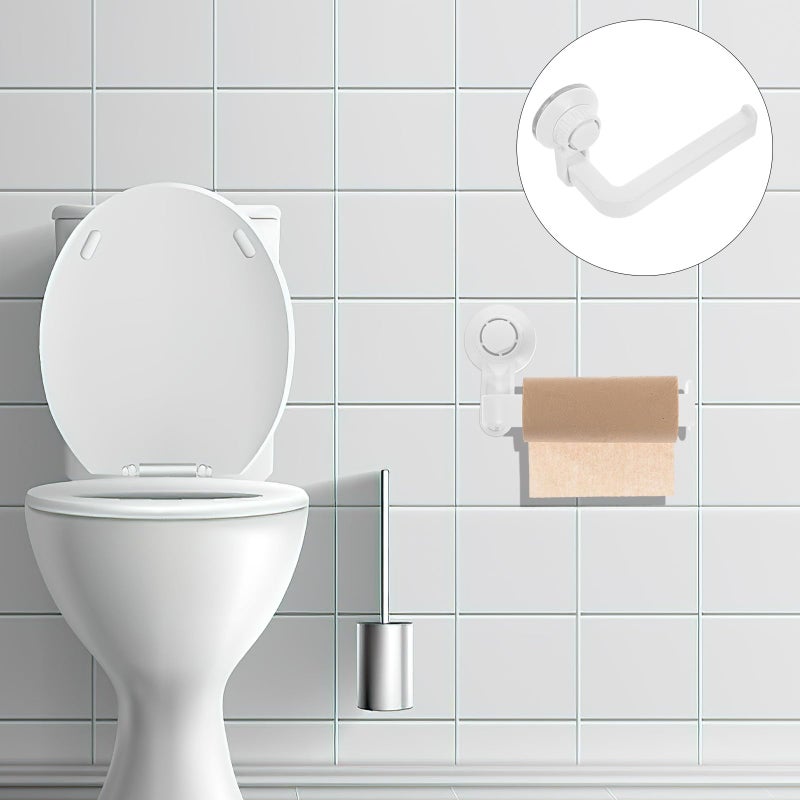 White Plastic Suction Cup Toilet Paper Holder Wall Mounted Bathroom Kitchen Accessory - Image 4