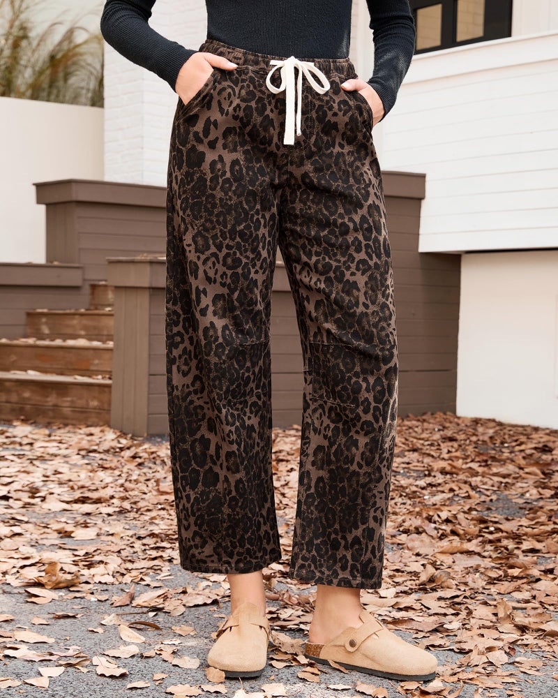 GRAPENT High Waisted Wide Leg Jeans for Women Womans Jeans Brown Barrel Brown Pants Women Leopard Pants Comfy for Womens Barrel Leopard Size X-Small US 0 to 2 - Image 2