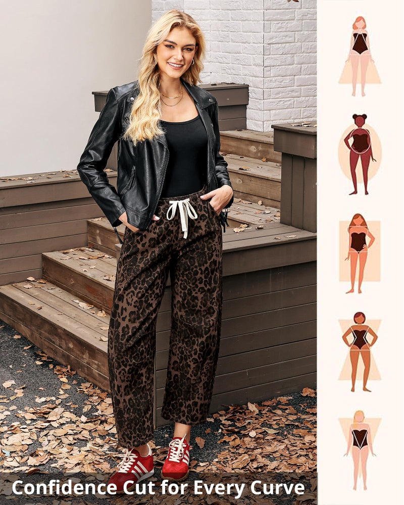 GRAPENT High Waisted Wide Leg Jeans for Women Womans Jeans Brown Barrel Brown Pants Women Leopard Pants Comfy for Womens Barrel Leopard Size X-Small US 0 to 2 - Image 5