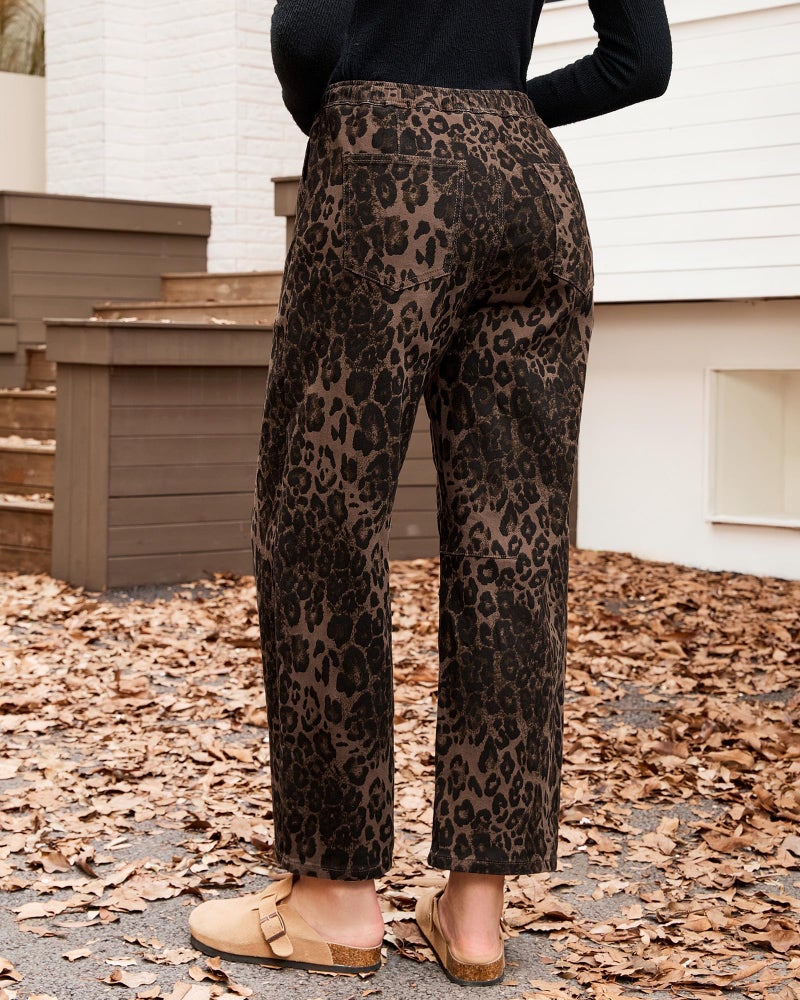 GRAPENT High Waisted Wide Leg Jeans for Women Womans Jeans Brown Barrel Brown Pants Women Leopard Pants Comfy for Womens Barrel Leopard Size X-Small US 0 to 2 - Image 3