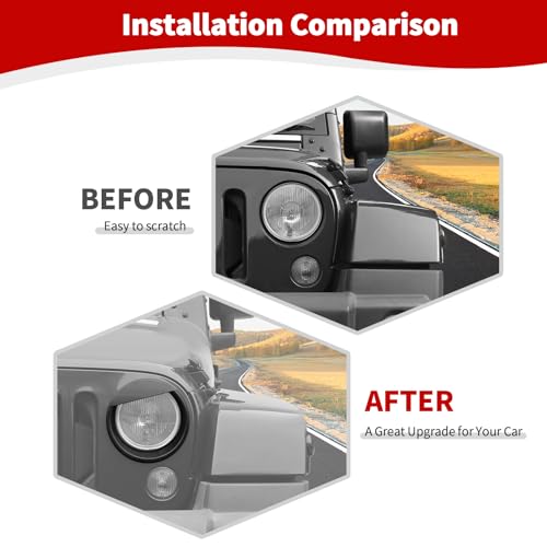 JOSHELA for Jeep JK Angry Eyes Headlight Cover Trim Fit for Jeep Wrangler JK JKU 20072017 Matt Black Exterior Accessories 2pcs - Image 3