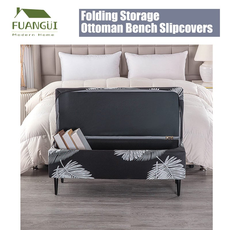 FUANGUI Ottoman Cover Stretch Storage Ottoman Bench Slipcover Printed Folding Storage Bench Ottoman Cover Footrest Stool Slipcover Footstool Protector Cover with Elastic Bottom, Large - Image 5