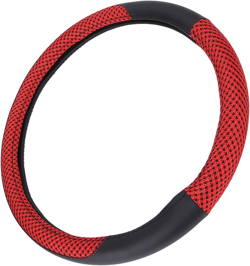 15in Car Steering Wheel Cover, Artificial Leather Steering Wheel Protector with Anti Slip Grid and Ice Silk Mesh for Universal Fit 14.5 to 15in Diameter (Red) - Image 2