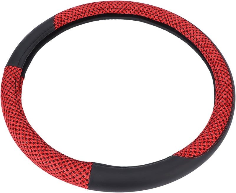 15in Car Steering Wheel Cover, Artificial Leather Steering Wheel Protector with Anti Slip Grid and Ice Silk Mesh for Universal Fit 14.5 to 15in Diameter (Red) - Image 1