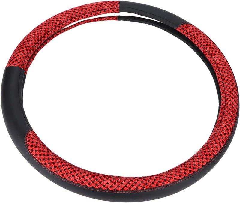 15in Car Steering Wheel Cover, Artificial Leather Steering Wheel Protector with Anti Slip Grid and Ice Silk Mesh for Universal Fit 14.5 to 15in Diameter (Red) - Image 3