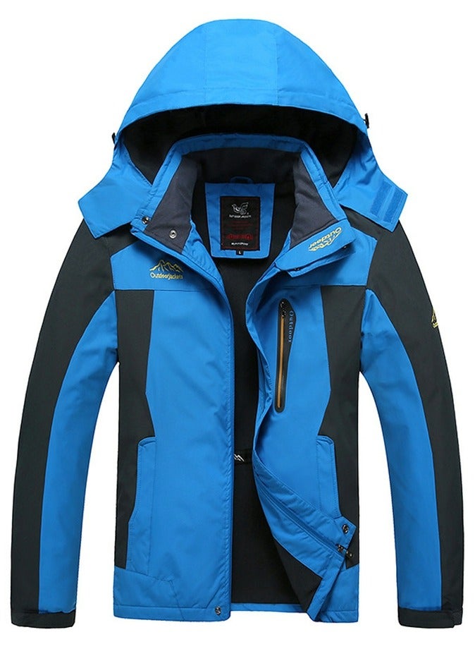 إسكدنيا الرجال معطف واق من المطر سترة خفيفة الوزن ، وقبعة ، الأزرق