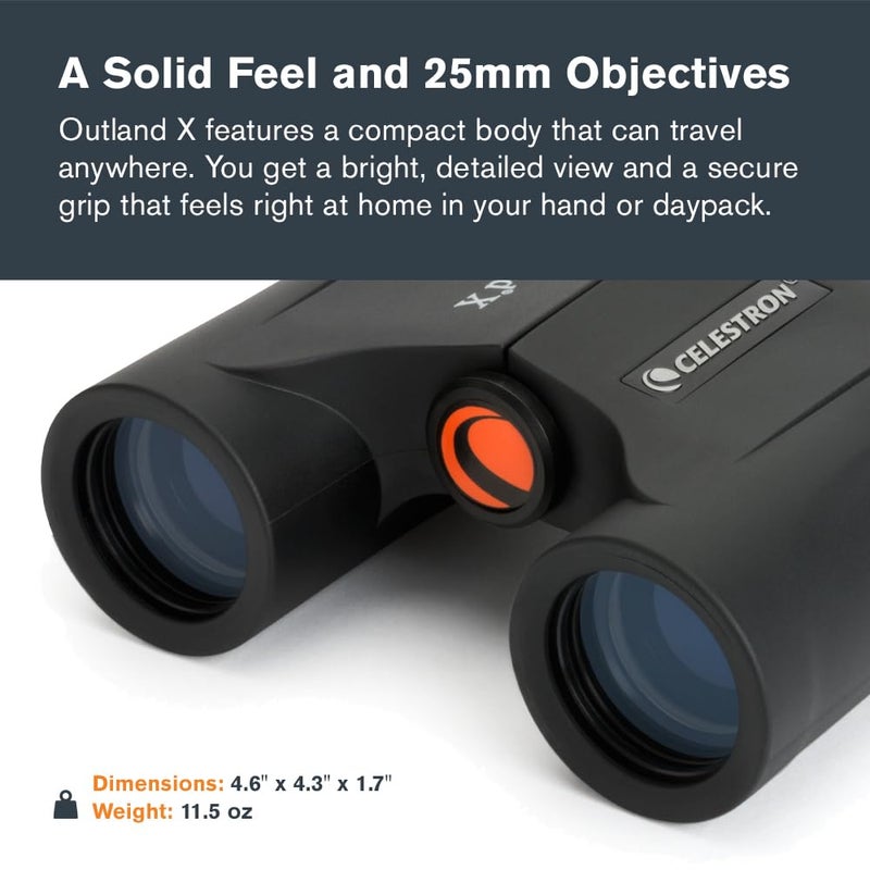 Celestron - Outland X 8x25 Binoculars â€“ Ideal for Birding and Outdoors â€“ 25mm Objective Lenses â€“ Wide 8.2Â° Field of View â€“ BaK-4 Prisms â€“ Multi-Coated â€“ Waterproof and Fogproof - Image 2