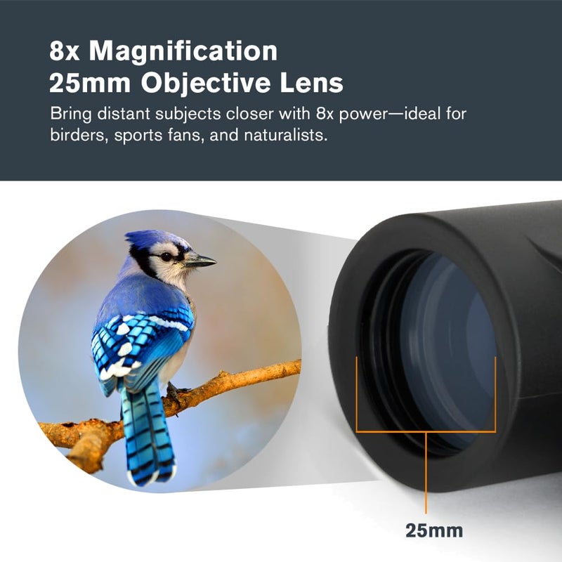 Celestron - Outland X 8x25 Binoculars â€“ Ideal for Birding and Outdoors â€“ 25mm Objective Lenses â€“ Wide 8.2Â° Field of View â€“ BaK-4 Prisms â€“ Multi-Coated â€“ Waterproof and Fogproof - Image 3