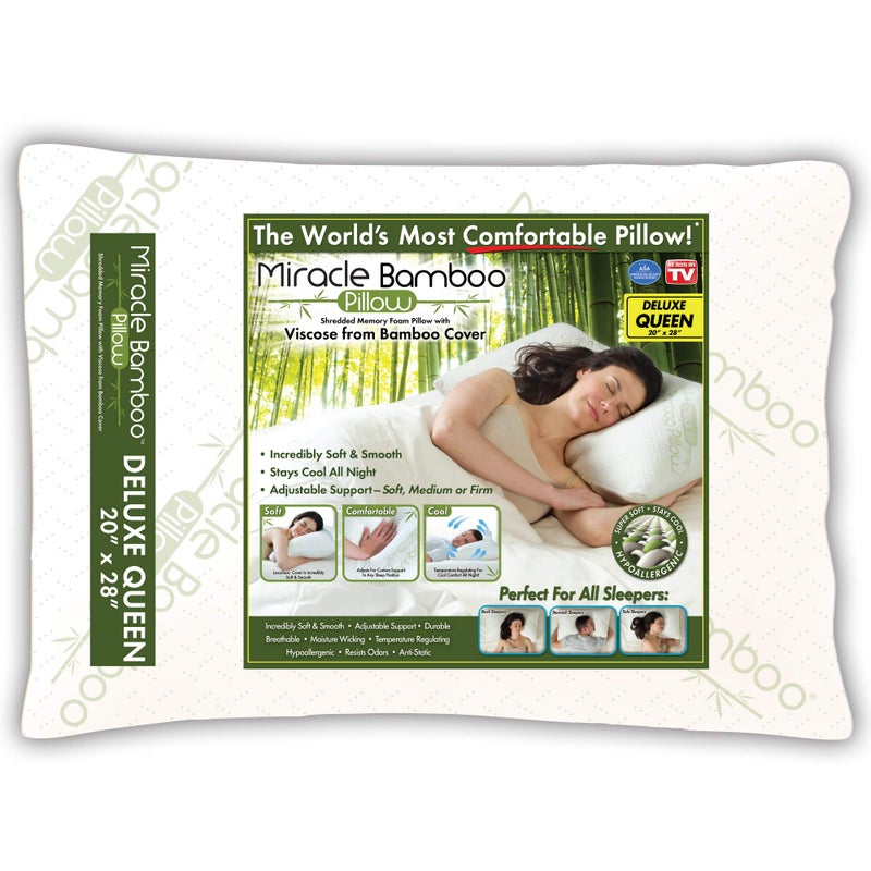 Ontel وسادة ذاكرة مفرومة مع غطاء من فسكوز من الخيزران كوين بيضاء