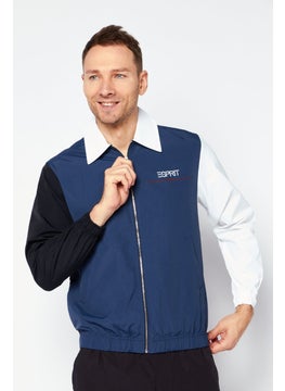 Men Brand Logo Windbreaker Jacket, Blue Combo