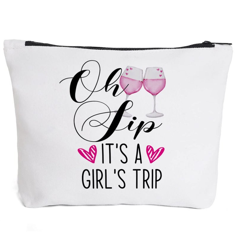 Fokongna Girls Trip Gifts Favors Weekender Bags for Women Girls Weekend Gifts Bachelorette Party Decorations Cruise Essentials Idea Makeup Cosmetic Bag Travel Organizer Oh Sip It's A Girl's Trip - Image 1