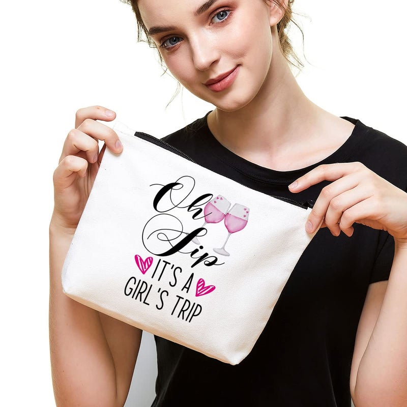Fokongna Girls Trip Gifts Favors Weekender Bags for Women Girls Weekend Gifts Bachelorette Party Decorations Cruise Essentials Idea Makeup Cosmetic Bag Travel Organizer Oh Sip It's A Girl's Trip - Image 3