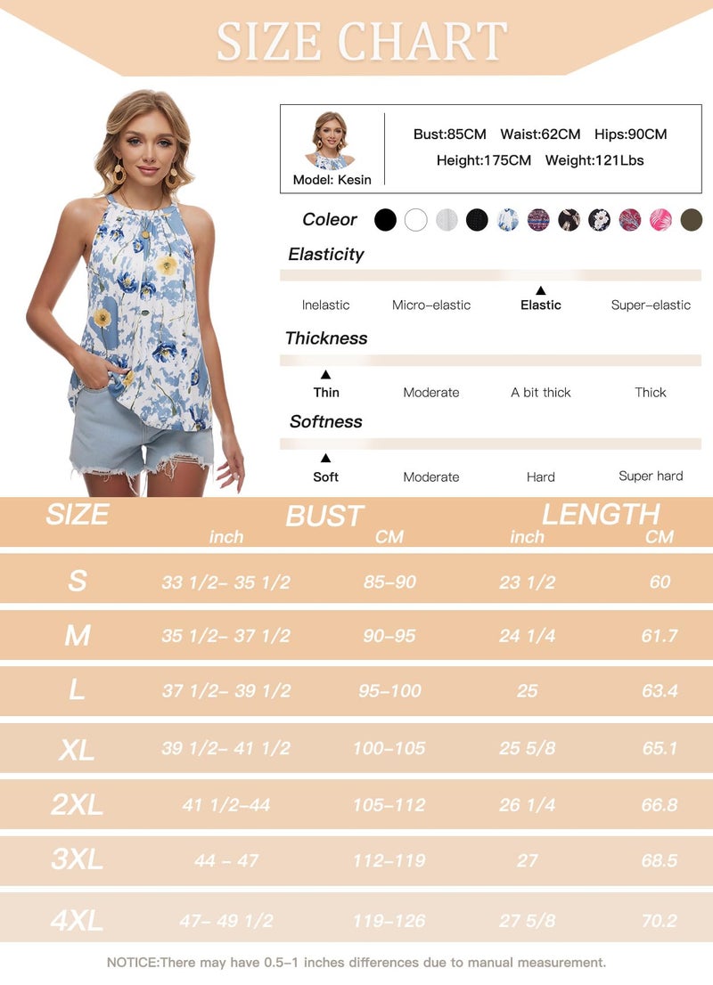 ANYFITTING Halter Tank Top with Built in Bra Cup for Women Padded Camisole Shirt Loose Fit Casual Flowy Sleevless Summer Top Blue Print L - Image 5