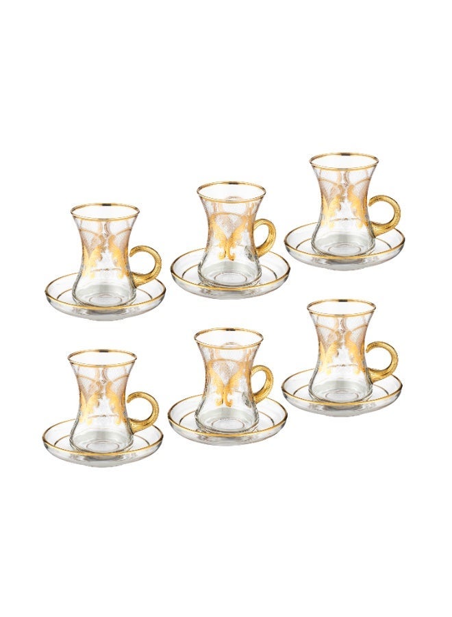 byblos Luxurious glass teacups with gold saucers – an elegant Turkish tea set with a luxurious design for majlis and hospitality ☕✨ - Image 2
