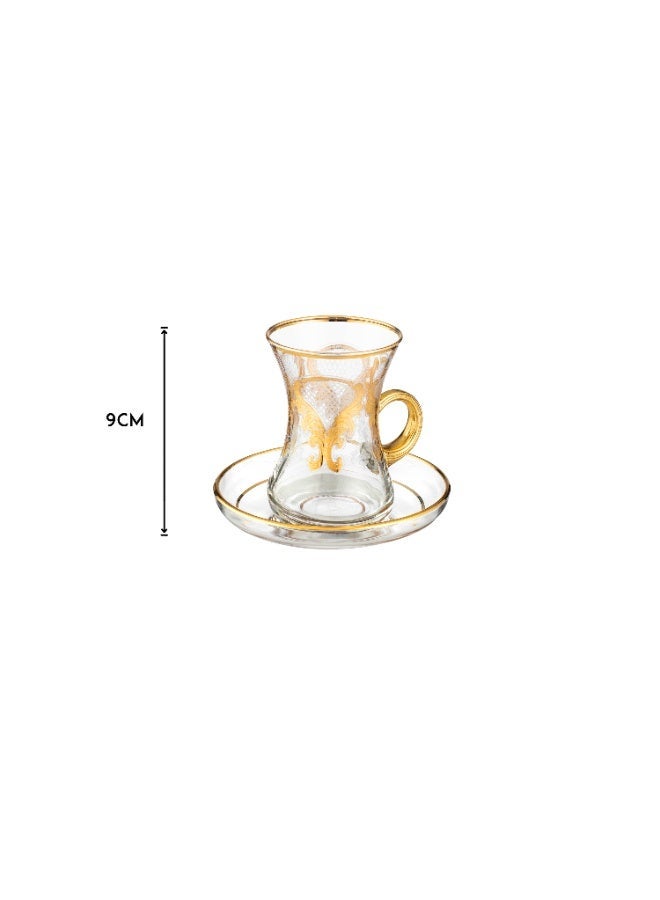 byblos Luxurious glass teacups with gold saucers – an elegant Turkish tea set with a luxurious design for majlis and hospitality ☕✨ - Image 3