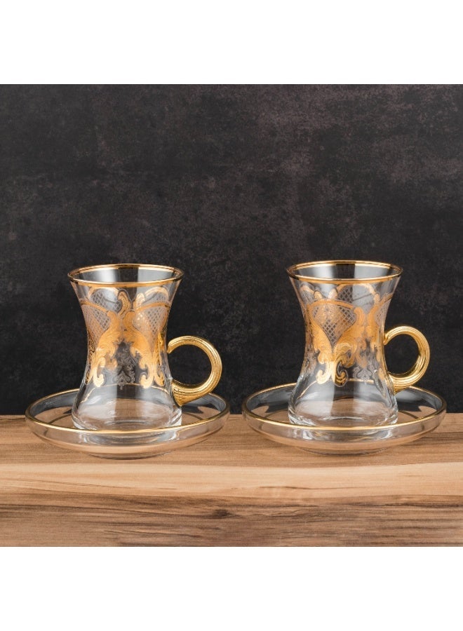 byblos Luxurious glass teacups with gold saucers – an elegant Turkish tea set with a luxurious design for majlis and hospitality ☕✨ - Image 4