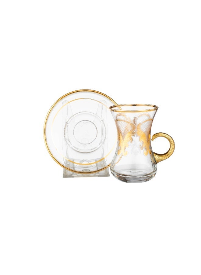 byblos Luxurious glass teacups with gold saucers – an elegant Turkish tea set with a luxurious design for majlis and hospitality ☕✨ - Image 5