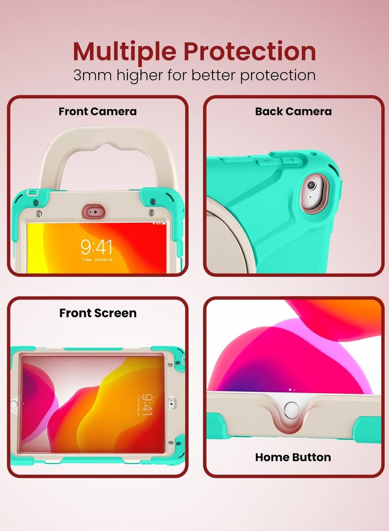 Moxedo Heavy Duty Shockproof Rugged Protective Colorful Case with 360 Rotating Kickstand and Shoulder Strap for Kids Compatible for iPad Mini 4 / 5 - Mint Green - Image 2