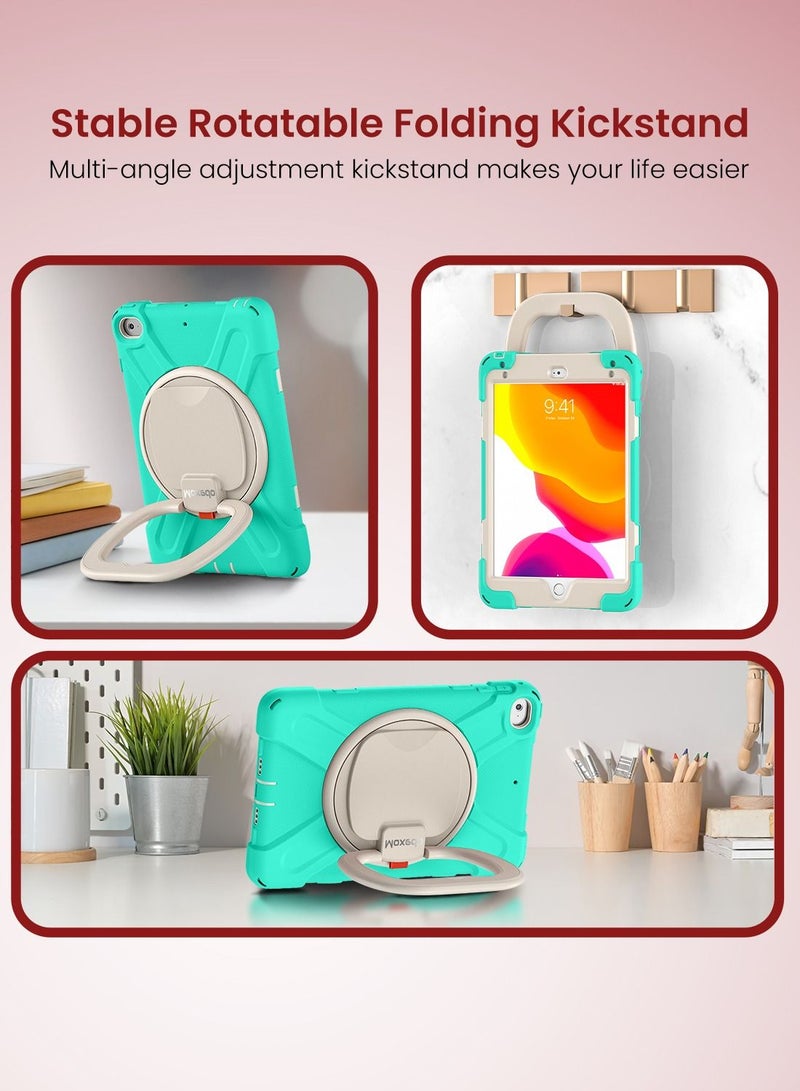 Moxedo Heavy Duty Shockproof Rugged Protective Colorful Case with 360 Rotating Kickstand and Shoulder Strap for Kids Compatible for iPad Mini 4 / 5 - Mint Green - Image 4