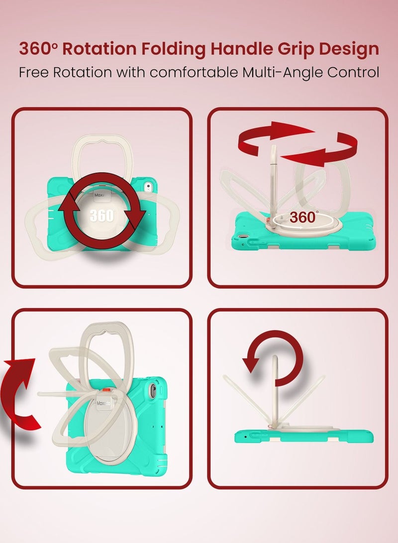 Moxedo Heavy Duty Shockproof Rugged Protective Colorful Case with 360 Rotating Kickstand and Shoulder Strap for Kids Compatible for iPad Mini 4 / 5 - Mint Green - Image 3