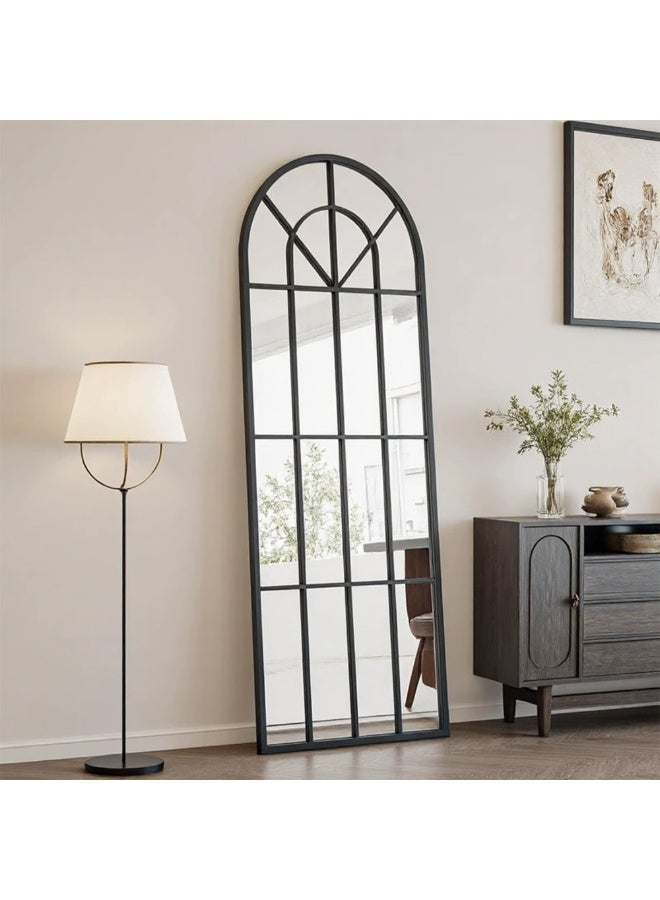 Vphom مرآة كبيرة مقوسة بطول كامل (80 × 180 سم) - مرآة شبكية بإطار معدني أسود مزخرف للأرضية أو الجدار أو الاستناد - مرآة أرضية مقوسة عصرية - Image 1