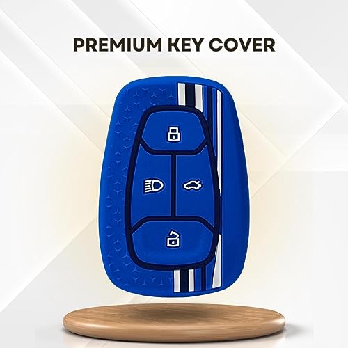 KEYCEPT Tristar Silicone Key Cover Compatible with Tata Nexon | Harrier | Altroz | Tigor | Safari | Punch |Tiago| EV 4 Button Smart Key with Keychain. (Type 1, Blue) - Image 4