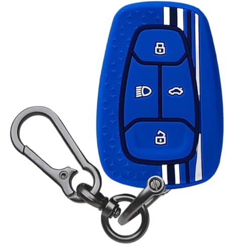 KEYCEPT Tristar Silicone Key Cover Compatible with Tata Nexon | Harrier | Altroz | Tigor | Safari | Punch |Tiago| EV 4 Button Smart Key with Keychain. (Type 1, Blue) - Image 1
