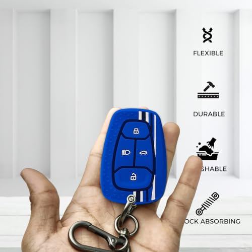 KEYCEPT Tristar Silicone Key Cover Compatible with Tata Nexon | Harrier | Altroz | Tigor | Safari | Punch |Tiago| EV 4 Button Smart Key with Keychain. (Type 1, Blue) - Image 5