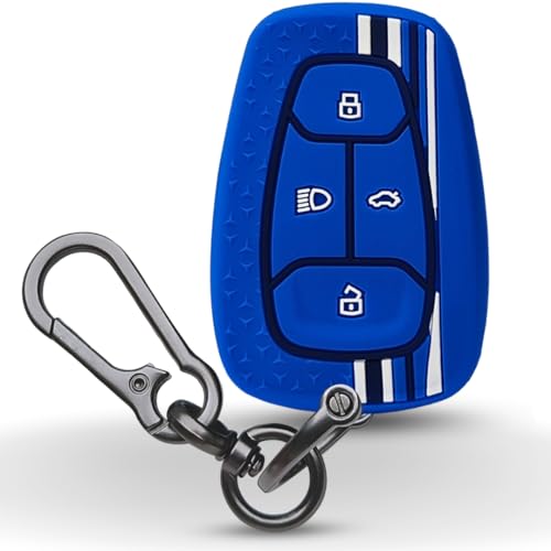KEYCEPT Tristar Silicone Key Cover Compatible with Tata Nexon | Harrier | Altroz | Tigor | Safari | Punch |Tiago| EV 4 Button Smart Key with Keychain. (Type 1, Blue) - Image 2