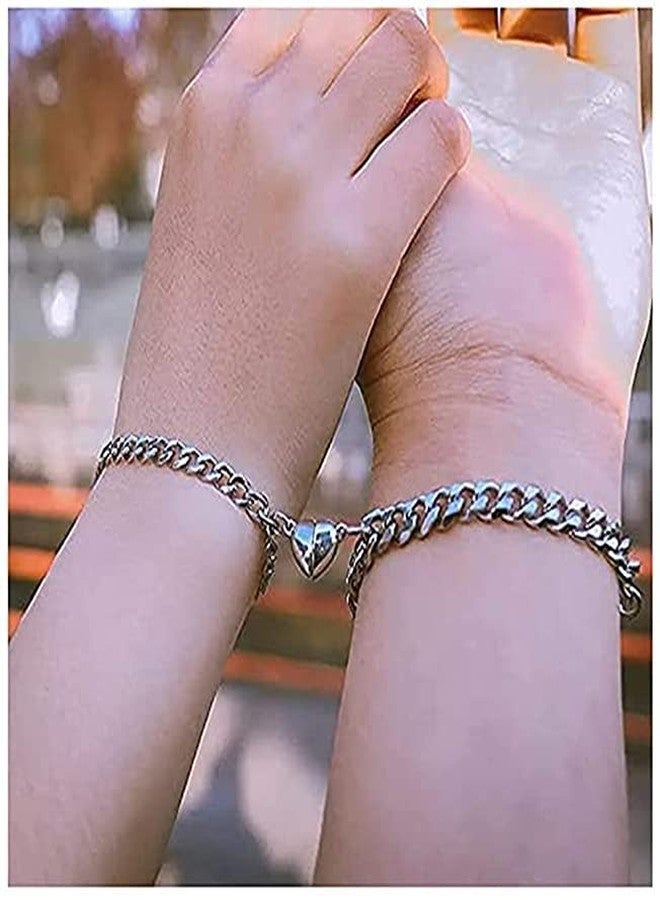 VIEN Couples Magnet Bracelet Stainless Steel Heart shaped Attractive Wristband for Men and Women(SILVER) - Image 2