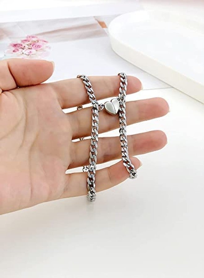 VIEN Couples Magnet Bracelet Stainless Steel Heart shaped Attractive Wristband for Men and Women(SILVER) - Image 4