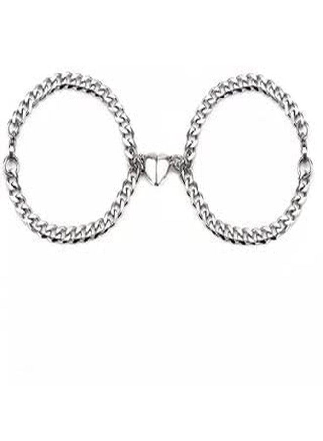 VIEN Couples Magnet Bracelet Stainless Steel Heart shaped Attractive Wristband for Men and Women(SILVER) - Image 5