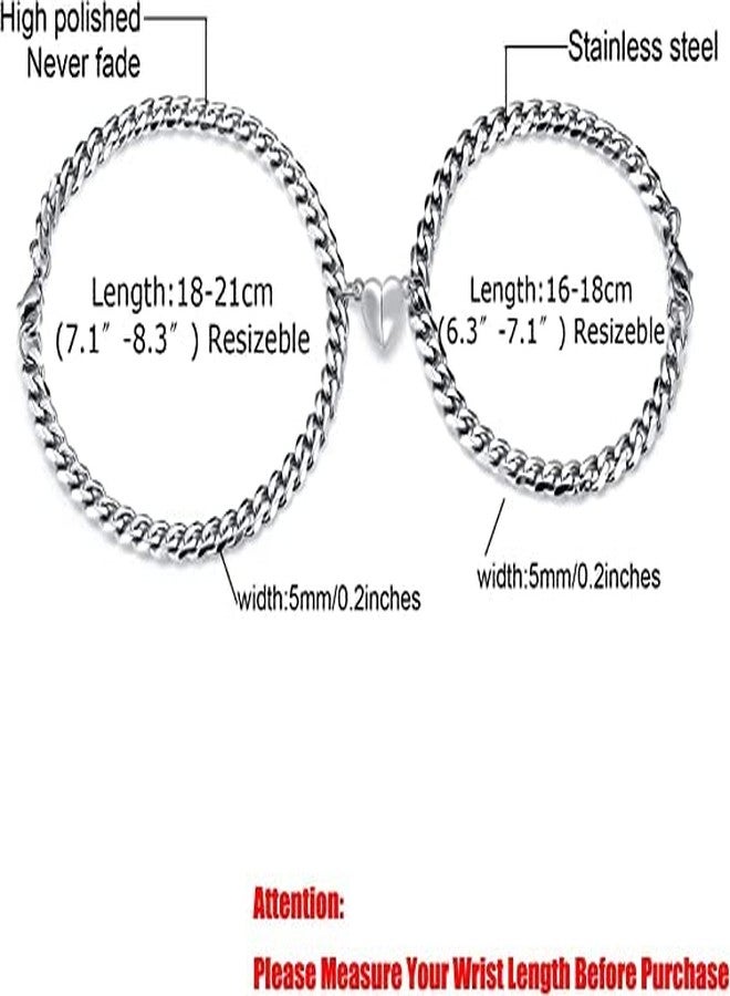 VIEN Couples Magnet Bracelet Stainless Steel Heart shaped Attractive Wristband for Men and Women(SILVER) - Image 3