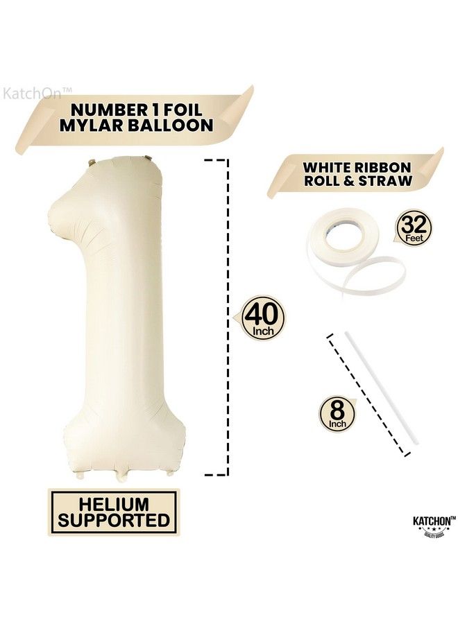 KATCHON Giant Cream White 1 Balloon Number 40 Inch ; 1 Birthday Balloon Decor ; 1St Birthday Decorations For Party ; Cream Number 1 Balloon ; 1 Year Old Balloon For 1St Birthday Party Supplies - Image 5