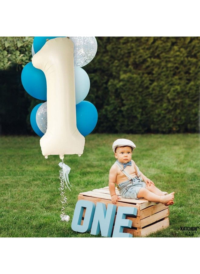 KATCHON Giant Cream White 1 Balloon Number 40 Inch ; 1 Birthday Balloon Decor ; 1St Birthday Decorations For Party ; Cream Number 1 Balloon ; 1 Year Old Balloon For 1St Birthday Party Supplies - Image 3