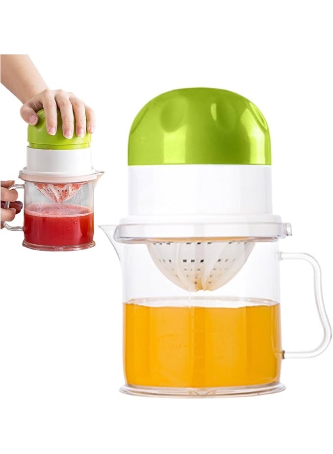Manual citrus juicer, green and white, 400ml capacity, with a transparent measuring cup, 17.5 x 11.5 cm - Image 1