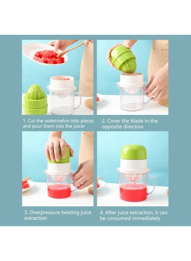Manual citrus juicer, green and white, 400ml capacity, with a transparent measuring cup, 17.5 x 11.5 cm - Image 4