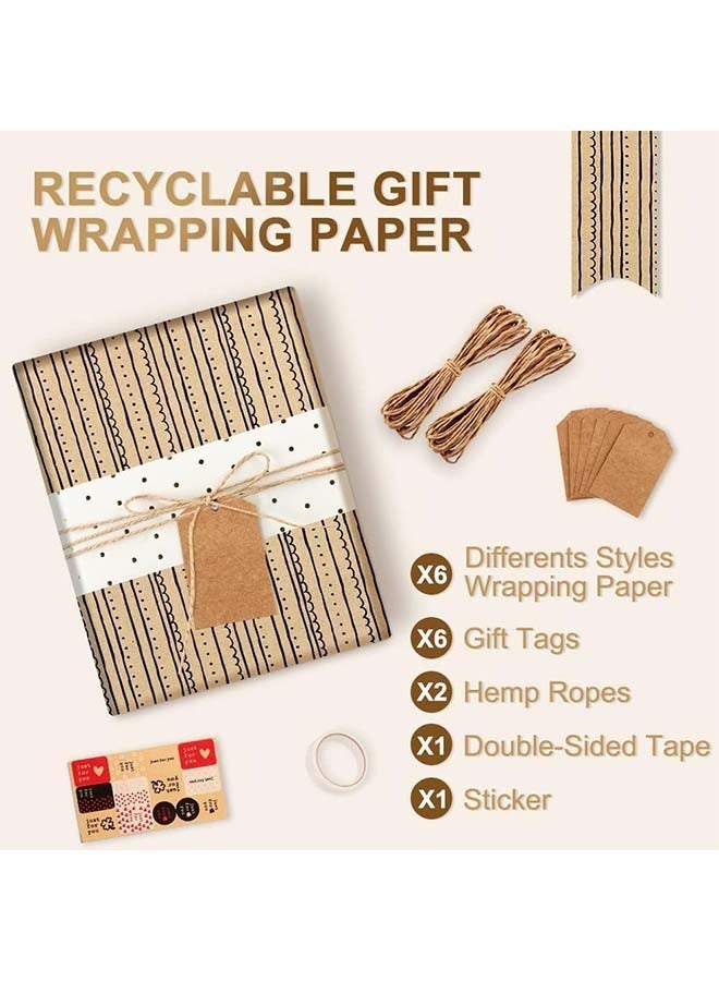 هاهاهاي 6 أوراق تغليف هدايا مع ملصقات وشريط لاصق، أوراق تغليف عيد ميلاد، ورق تغليف بني، ورق تغليف هدايا، ورق تغليف هدايا كرافت، ورق تغليف عيد ميلاد، ملصقات وشريط لاصق لعيد الحب، حفلات الزفاف، حفلات استقبال المولود الجديد، حفلات استقبال العروس، حفلات التخرج، الأولاد، البنات، الأطفال، الرضع، الرجال، النساء، كل منها 50 سم × 70 سم - Image 2
