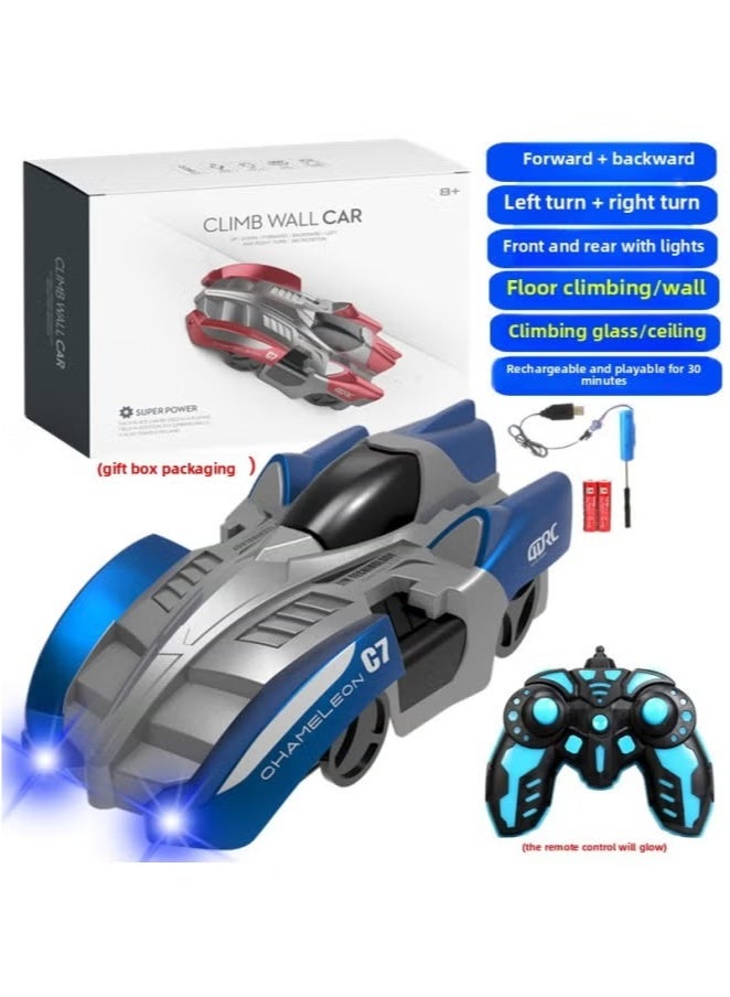 Remote Control Stunt Car Light-chasing Wall-climbing Car Infrared Induction Racing Watch Remote Control Car Children's Toy Car-Color:Remote Control Climbing Car Blue - Image 1