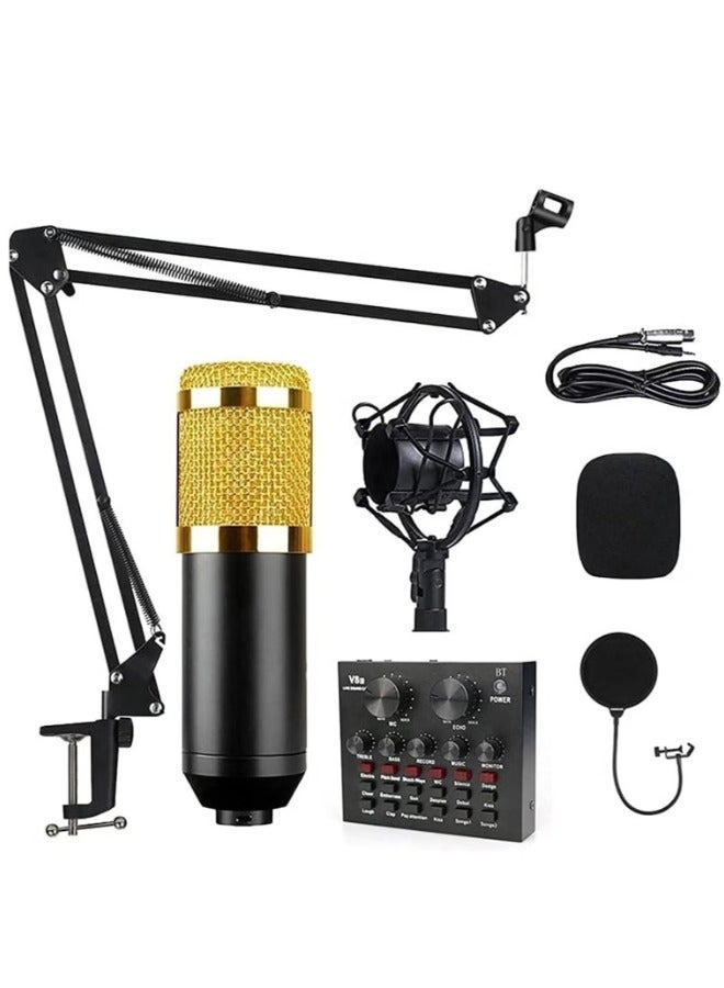 V8 Sound Card With Bm-800 Condenser Microphone Mic Kit with Live Sound Card, Adjustable Mic Suspension Scissor Arm, Metal Shock Mount and Double-Layer - Image 2