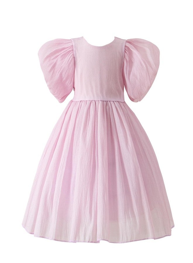 Tutu.kk Toddler Girls Summer Dress Puff Short Sleeve V-Neck Back Dress for Birthday Party Outfits Pink 18-24 Month - Image 1
