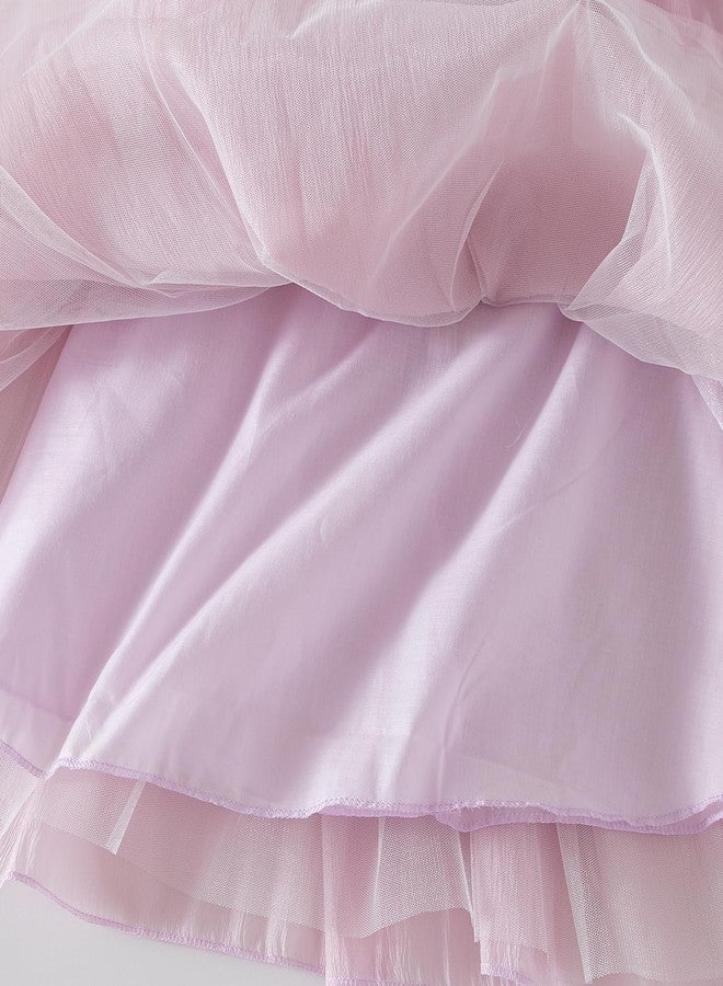 Tutu.kk Toddler Girls Summer Dress Puff Short Sleeve V-Neck Back Dress for Birthday Party Outfits Pink 18-24 Month - Image 2
