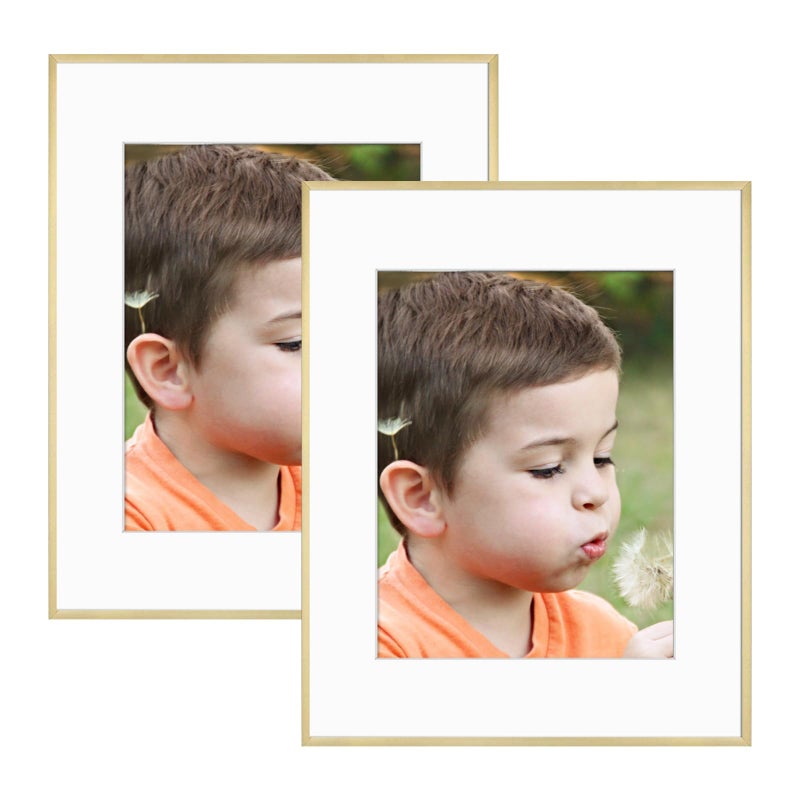 Frametory 12x16 Gold Aluminum Picture Frame Set of 2 Ideal for Displaying 85x11 Photos with Mat or 12x16 Without Mat Real Glass Front Simple Gallery Wall Frames for Art Prints and Posters