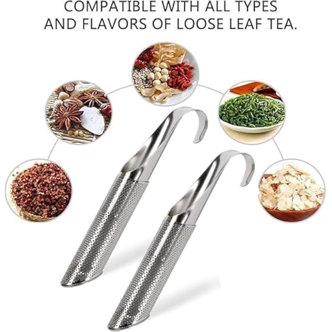 ريحني عبوة من 2 منقوع شاي، مصفاة شاي شبكية فائقة الدقة للشاي السائب، مقبض طويل من الفولاذ المقاوم للصدأ، موزع شاي لأوراق الشاي والقهوة والتوابل والتوابل - Image 3