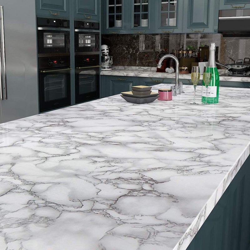 Livelynine Waterproof Marble Wallpaper Peel and Stick Countertops for Kitchen Vinyl Wrap Countertop Contact Paper for Bathroom Removable Counter Top Covers Desk Dresser Cover Table Sheets 158x788