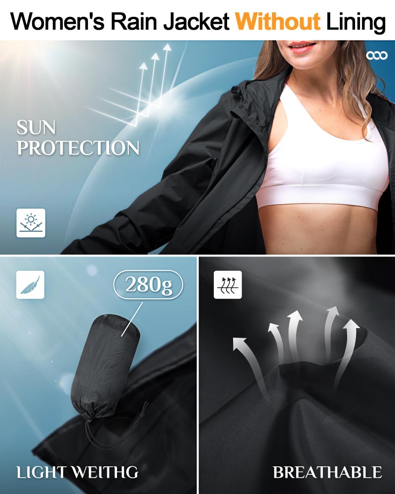 33,000ft Women's Waterproof Long Rain Coats Packable Rain Jacket with Hood Trench Coats Windbreaker - Image 5