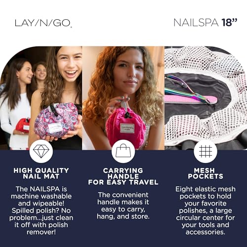 Lay-n-Go NailSpa Drawstring Cosmetic Bag - Portable Nail Supplies Organizer Bag w/ 8 Elastic Mesh Pockets & Circular Center - Durable, Machine Washable Nail Kit Organizer (18", Red) - Image 4