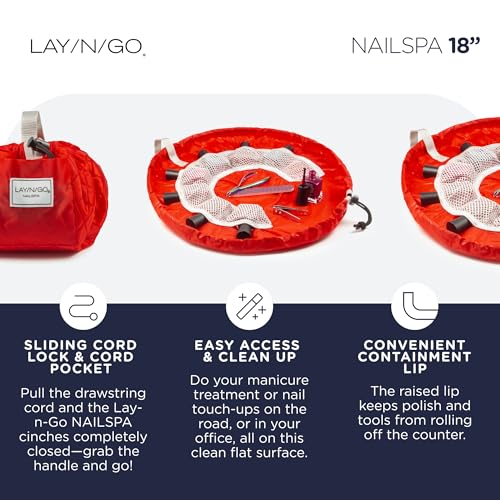 Lay-n-Go NailSpa Drawstring Cosmetic Bag - Portable Nail Supplies Organizer Bag w/ 8 Elastic Mesh Pockets & Circular Center - Durable, Machine Washable Nail Kit Organizer (18", Red) - Image 3